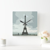 Eiffeltoren op een troebele nacht vierkante klok (Huis)