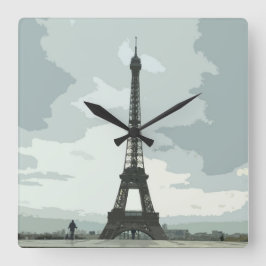 Eiffeltoren op een troebele nacht vierkante klok