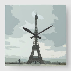 Eiffeltoren op een troebele nacht vierkante klok