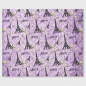 Eiffeltoren op Paarse Damask Cadeaupapier (Vlak)