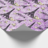 Eiffeltoren op Paarse Damask Cadeaupapier (Hoek)