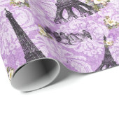 Eiffeltoren op Paarse Damask Cadeaupapier (Rol Hoek)