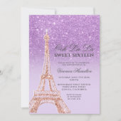 Eiffeltoren paarse glitter lavender Sweet 16 Kaart (Voorkant)