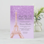 Eiffeltoren paarse glitter lavender Sweet 16 Kaart (Staand voorkant)