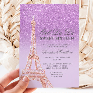 Eiffeltoren paarse glitter lavender Sweet 16 Kaart