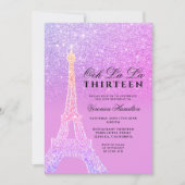 Eiffeltoren paarse glitter roze chic dertien kaart (Voorkant)