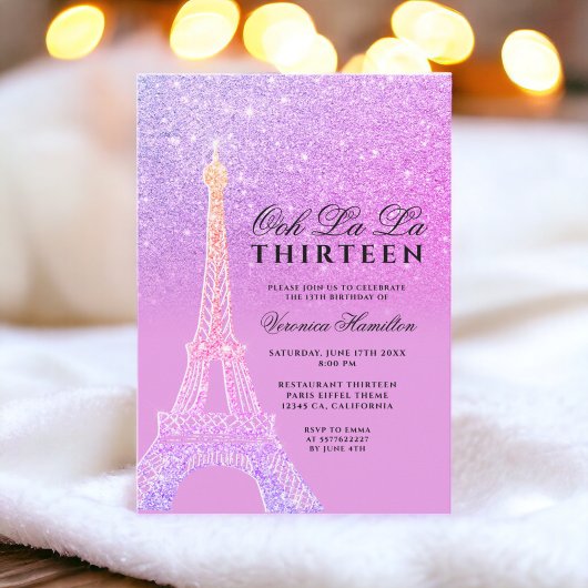 Eiffeltoren paarse glitter roze chic dertien kaart