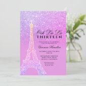 Eiffeltoren paarse glitter roze chique dertien kaart (Staand voorkant)