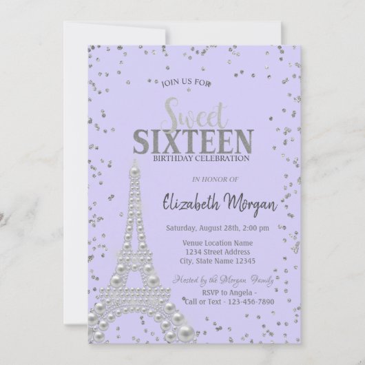 Eiffeltoren Parels,Diamanten Frame Lavendel Kaart (Voorkant)