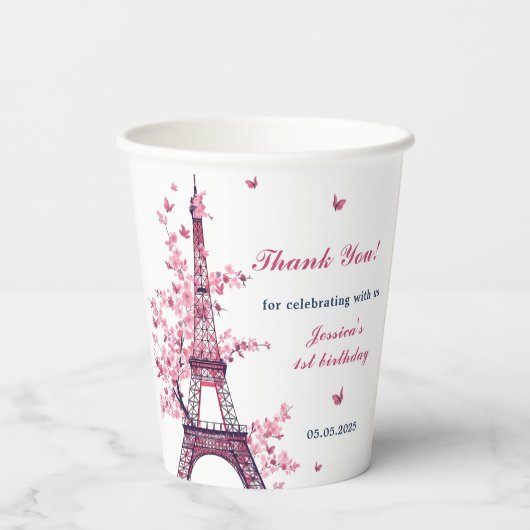Eiffeltoren Parijs 1e verjaardag papieren bekers (Achterkant)