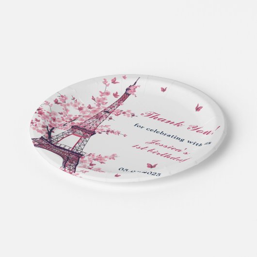 Eiffeltoren Parijs 1e verjaardag Papieren Bordje (Gekanteld)