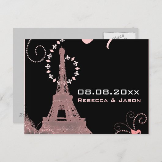 eiffeltoren  parijs , behalve de datum aankondigingskaart (Voorkant / Achterkant)
