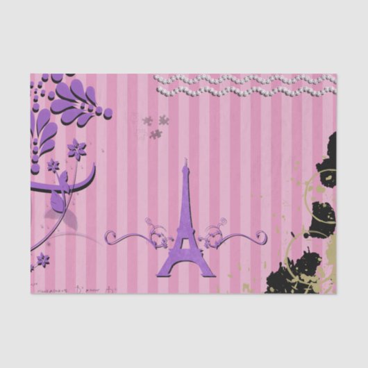 Eiffeltoren, Parijs, Bloemen, Stripes, Roze Tissuepapier (Voorkant)