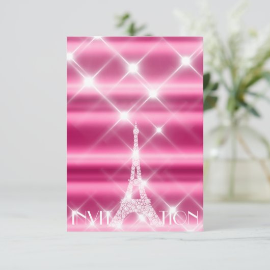 Eiffeltoren Parijs Bruids Sweet 16th  Diamant Roze Kaart (Staand voorkant)