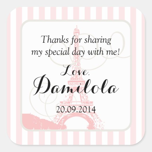 Eiffeltoren Parijs bruiloft Vierkante Sticker (Voorkant)