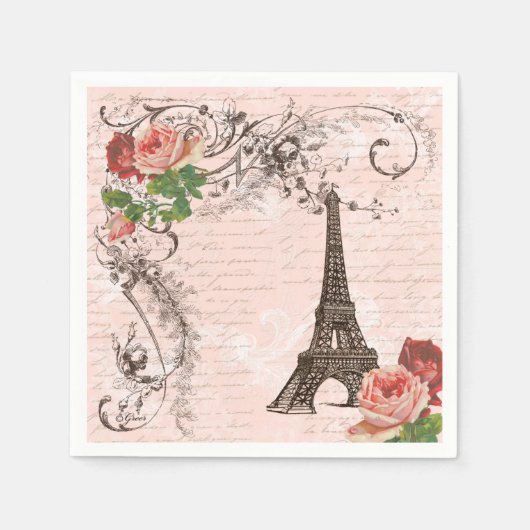 Eiffeltoren Parijs en Rozen Party Napkins Servetten (Voorkant)