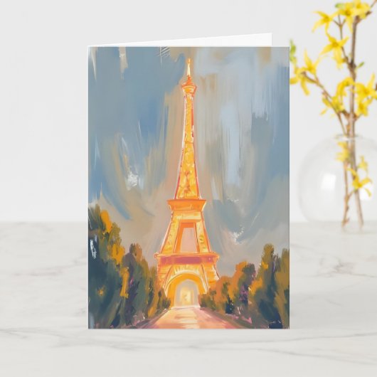Eiffeltoren Parijs Frankrijk Aquarel Kaart (Gele Bloem)