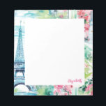 Eiffeltoren Parijs Frankrijk Bloemen Notitieblok<br><div class="desc">Een  waterverf Paris Eiffeltoren illustratie versiert dit notitieblok. Personaliseer het met jouw naam. Het coördineert met Eiffeltoren rugzak en schoolbenodigdheden. Zo modieus voor terug naar school.</div>