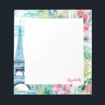 Eiffeltoren Parijs Frankrijk Bloemen Notitieblok<br><div class="desc">Een  waterverf Paris Eiffeltoren illustratie versiert dit notitieblok. Personaliseer het met jouw naam. Het coördineert met Eiffeltoren rugzak en schoolbenodigdheden. Zo modieus voor terug naar school.</div>
