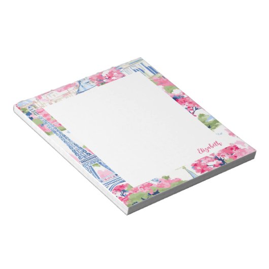 Eiffeltoren Parijs Frankrijk Bloemen Notitieblok (Schuin)