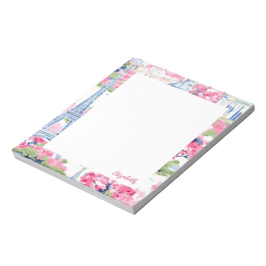 Eiffeltoren Parijs Frankrijk Bloemen Notitieblok (Linkerzijde)
