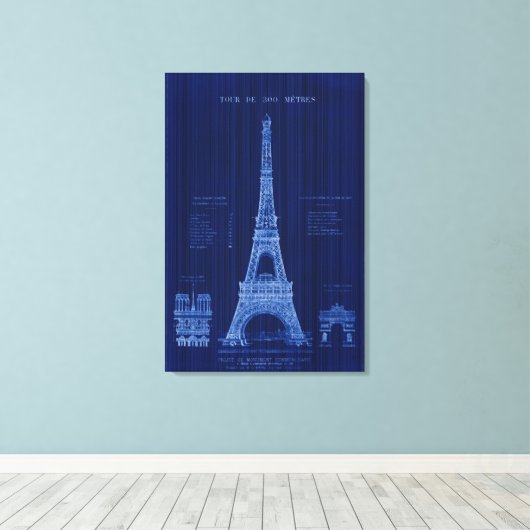 Eiffeltoren Parijs FRANKRIJK Bouwblauwdruk Canvas Afdruk (Insitu (Houten vloer))
