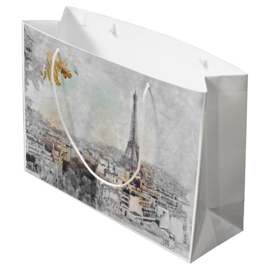 Eiffeltoren Parijs Frankrijk Grote Gift Bag | Pari Groot Cadeauzakje (Achterkant Gekanteld)