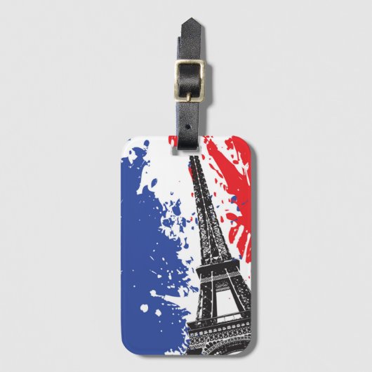 Eiffeltoren | Parijs, Frankrijk | Grunge Flag Bagagelabel (Voorkant (verticaal))