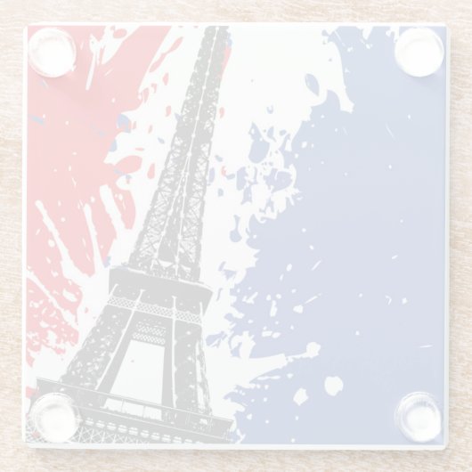 Eiffeltoren | Parijs, Frankrijk | Grunge Flag Glazen Onderzetter (Achterkant)