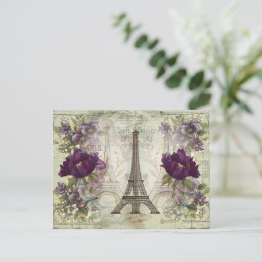  Eiffeltoren Parijs Frankrijk met bloemen Briefkaart (Staand voorkant)