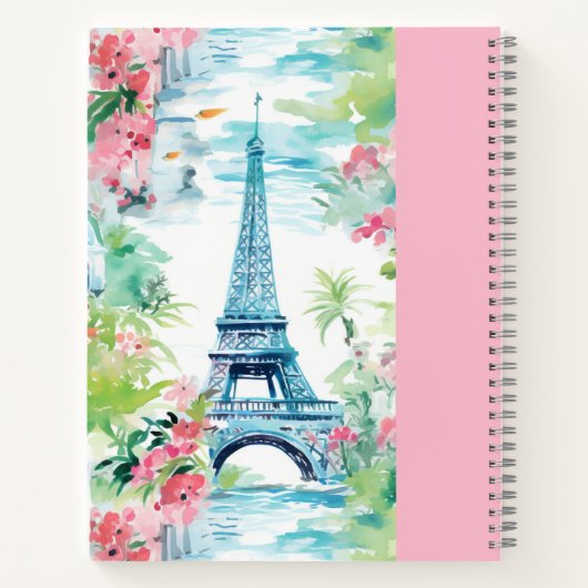 Eiffeltoren Parijs Frankrijk Pink Floral Journal Notitieboek (Achterkant)