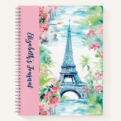 Eiffeltoren Parijs Frankrijk Pink Floral Journal Notitieboek (Voorkant)