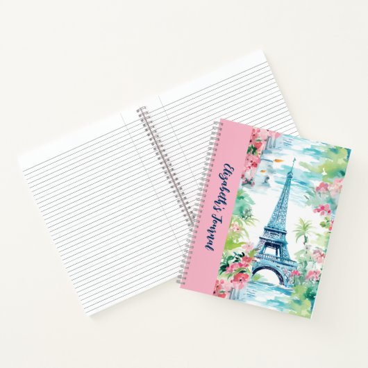 Eiffeltoren Parijs Frankrijk Pink Floral Journal Notitieboek (Binnen)