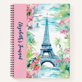 Eiffeltoren Parijs Frankrijk Pink Floral Journal Notitieboek