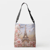 Eiffeltoren Parijs Frankrijk Roze Bloemen Crossbody Tas (Achterkant)