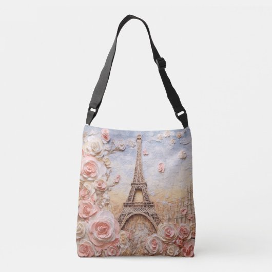 Eiffeltoren Parijs Frankrijk Roze Bloemen Crossbody Tas (Achterkant)