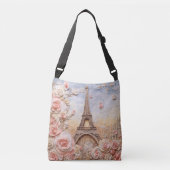 Eiffeltoren Parijs Frankrijk Roze Bloemen Crossbody Tas (Voorkant)