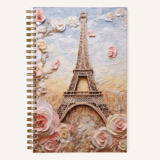 Eiffeltoren Parijs Frankrijk Roze Bloemen Notitieboek (Voorkant)