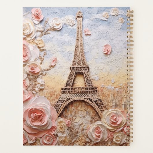 Eiffeltoren Parijs Frankrijk Roze Bloemen Planner (Achterkant)