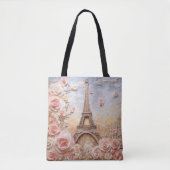 Eiffeltoren Parijs Frankrijk Roze Bloemen Tote Bag (Voorkant)