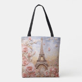 Eiffeltoren Parijs Frankrijk Roze Bloemen Tote Bag (Achterkant)