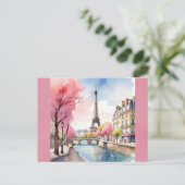 Eiffeltoren Parijs Frankrijk Roze Waterverf Briefkaart (Staand voorkant)