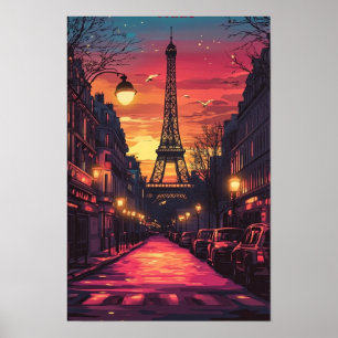 Eiffeltoren Parijs Frankrijk Vintage Illustratie R Poster