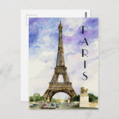  Eiffeltoren Parijs Frankrijk Waterverf Briefkaart (Voorkant / Achterkant)