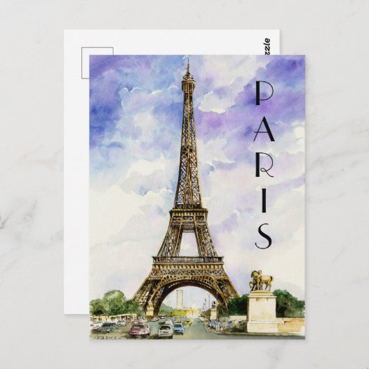 Eiffeltoren Parijs Frankrijk Waterverf Briefkaart (Voorkant / Achterkant)