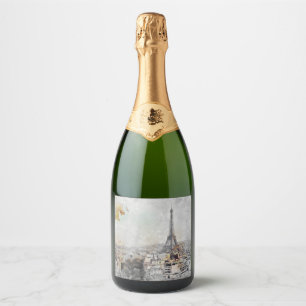 Eiffeltoren Parijs Frankrijk Wijnlabel   Elegant Sparkling Wijnetiket