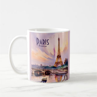 Eiffeltoren Parijs Frankrijk Zonsondergang Aquarel Koffiemok