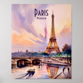 Eiffeltoren Parijs Frankrijk Zonsondergang Aquarel Poster