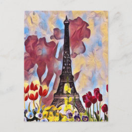 Eiffeltoren, Parijs Iris, Tulps Spring Flowers Briefkaart