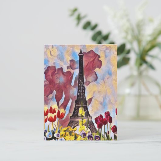 Eiffeltoren, Parijs Iris, Tulps Spring Flowers Briefkaart (Staand voorkant)